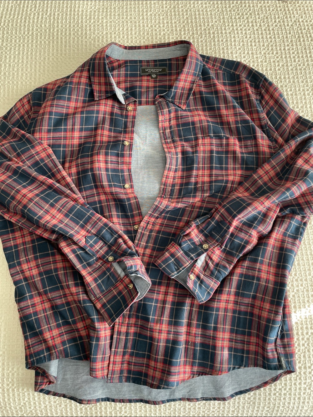 Liverpool Red and Navy Plaid Button-Down Shirt
